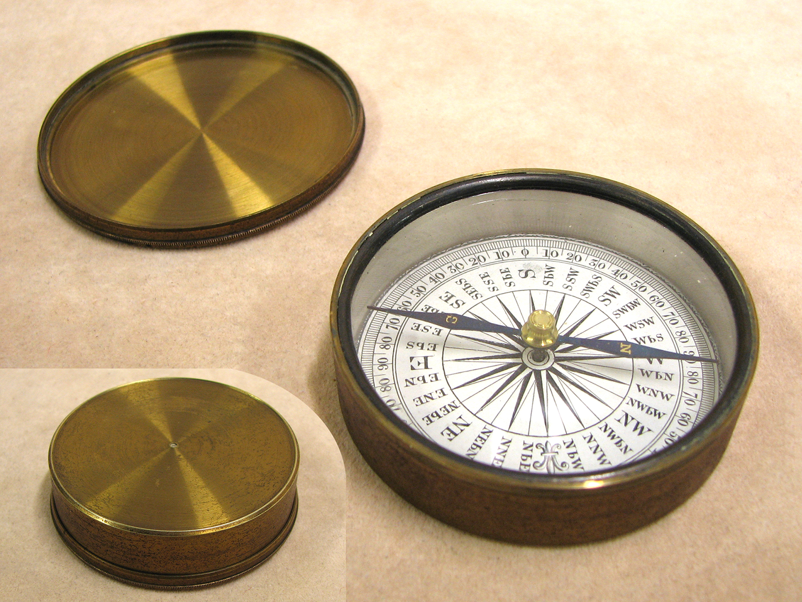 Victorian travellers brass cased pocket compass circa 1870
